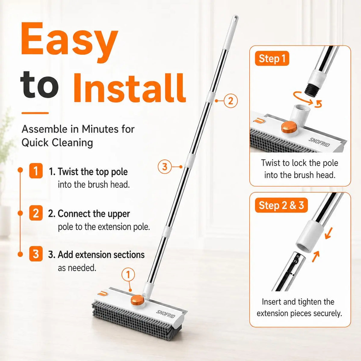 Transform Your Cleaning Routine with the Snofrid 3-in-1 Floor Scrub Brush - Adjustable 54-Inch Handle for Effortless Cleaning in Every Corner!